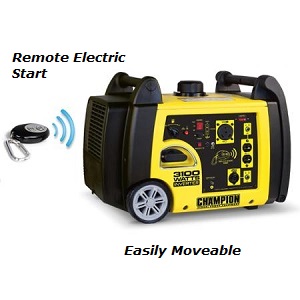 Compact Wireless Remote Start -  Champion Power Equipment 75537i 3100-Watt Gas Powered Portable Inverter Generator with Wireless Electric Start, great for home use, RV, auto or boat use.