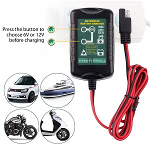 6V / 12V Trickle Charger. Battery Maintainer that  provides a trickle charge to your portable generator battery, car battery, boat, golf cart, motorcycle or lawnmower battery. Automatic Battery Trickle Charger to keep low use idle batteries charged. 
