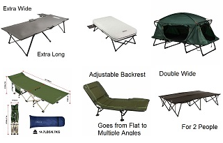 Camping Cots for Adults, Single, Double Wide, Elevated and more