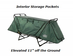 Green Camp Bed Tent Kamp Rite Compact tent cot for one person. Always available in Gray.