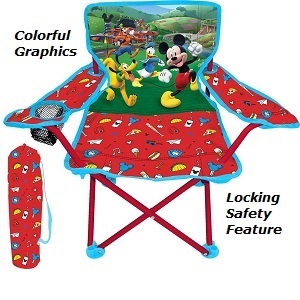 Popular Mickey Mouse Club House Mickey and the Roadster Racers Fold n Go Kid folding camp Chairs with Carrying Bag with Draw String for Kids.
