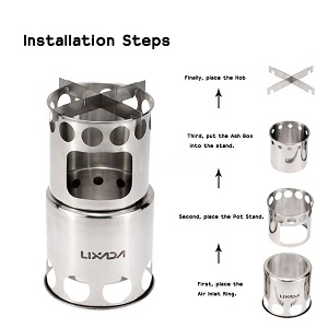 LIXADA High Quality Portable Stainless Steel Wood Stove Outdoor Cooking Camping Burner.