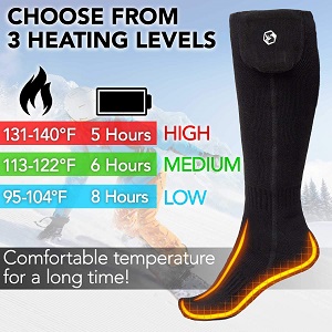 Foxelli battery heated socks for Men and Women. Enjoy warm feet and toes when you wear thsee heated socks on those frosty cold winter days.